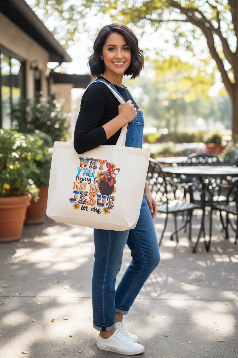 Why Y'all Trying to Test the Jesus in Me – Zipper Tote & Wristlet Set