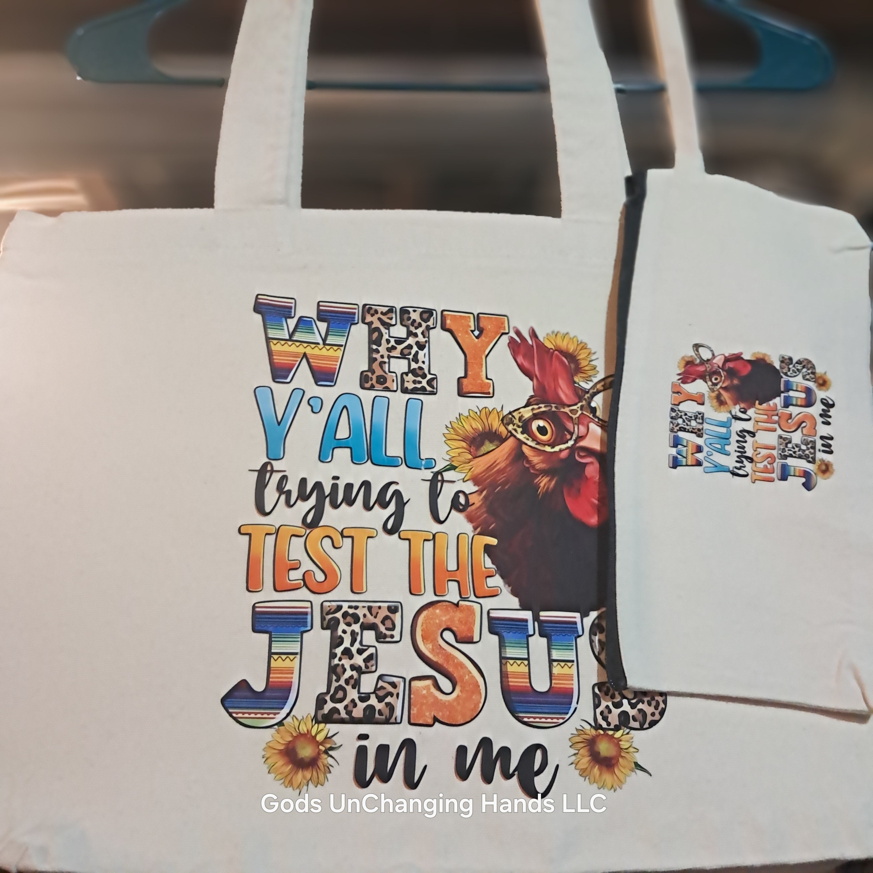 Why Y'all Trying to Test the Jesus in Me – Zipper Tote & Wristlet Set