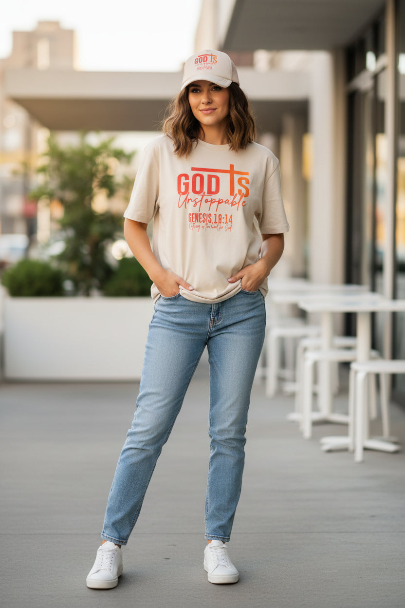 God Is Unstoppable – T-Shirt & Hat Set (Genesis 18:14)