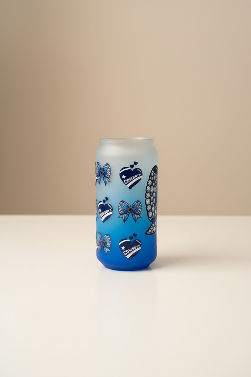 18oz Glass Dallas Cowboys Tumbler w/ Wood Lid & Metal Straw